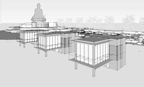 View of meditation pavilions